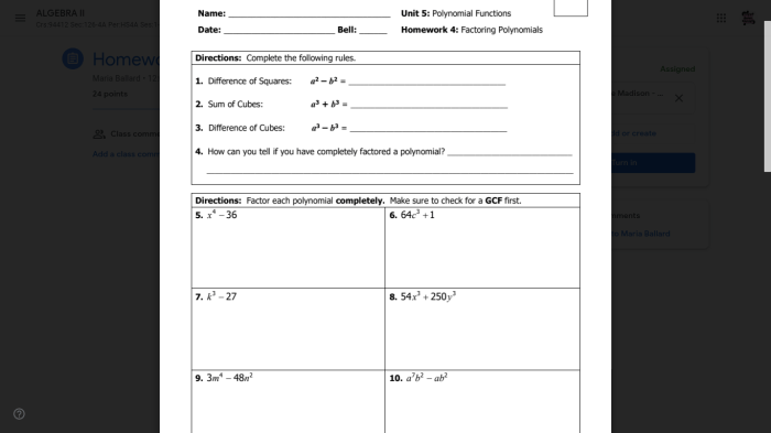 Unit 5 polynomial functions homework 1