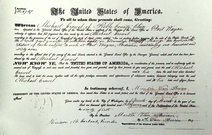 Exchange of land for patent