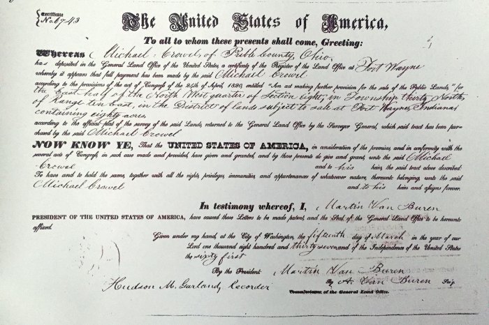 Exchange of land for patent