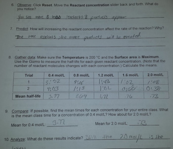 Student exploration collision theory answer key