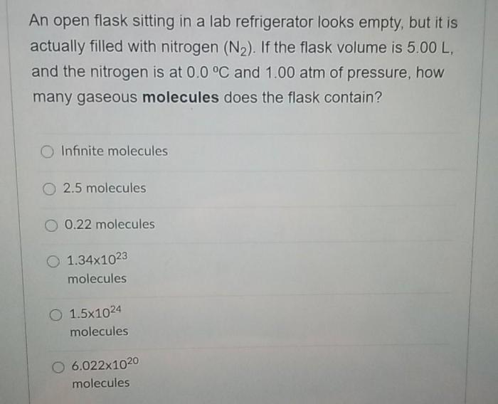 An open flask sitting in a lab refrigerator looks empty