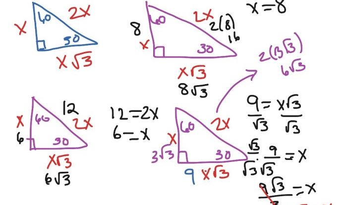 Special right triangles 30 60 90 worksheet answers